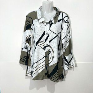 NWT Parsley and Sage Button up Top Pullover Abstract 3/4 bell sleeve Size PL